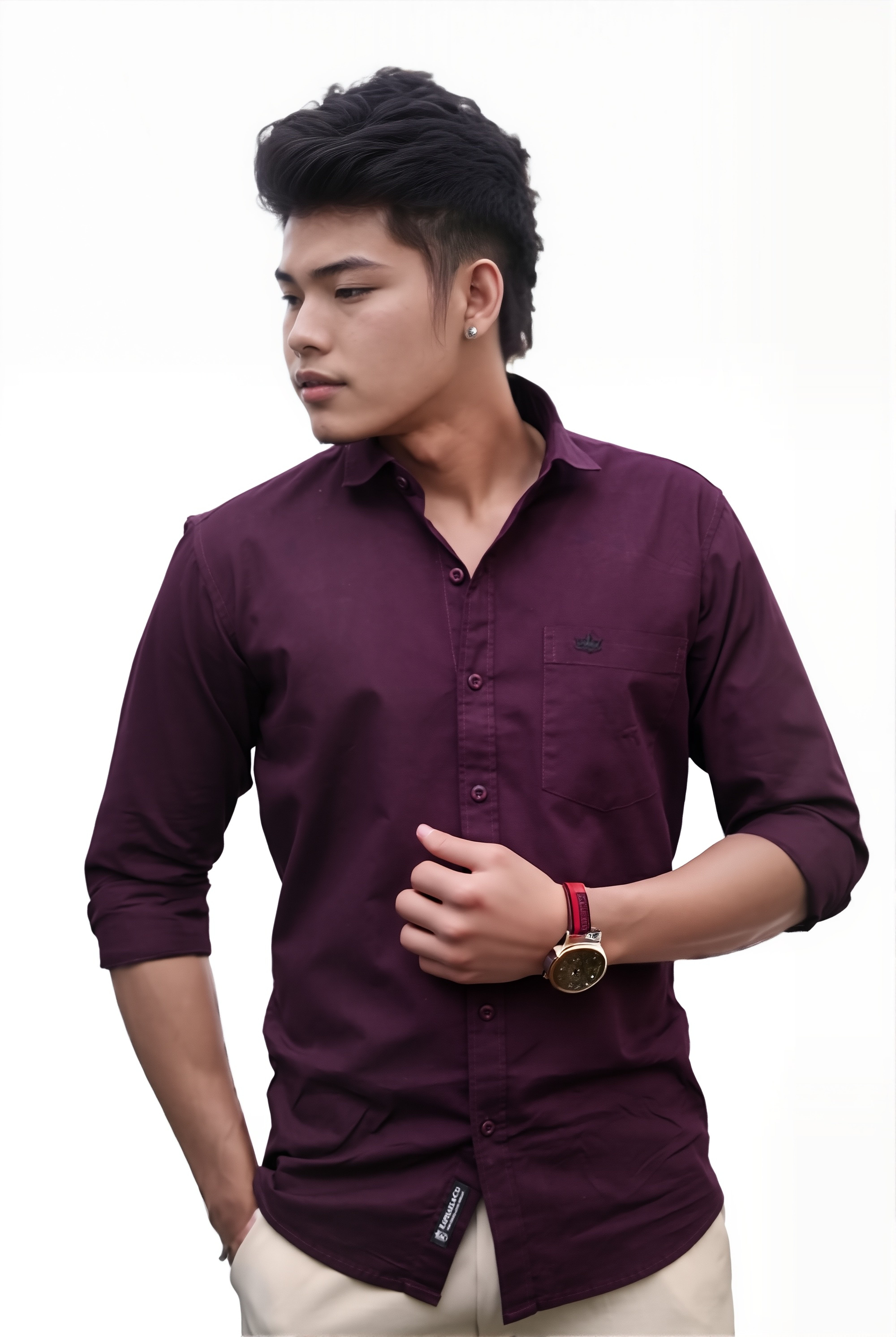 Men’s Burgundy Colour Oxford Shirt – 100% Cotton, Slim Fit, Smart Everyday Wear
