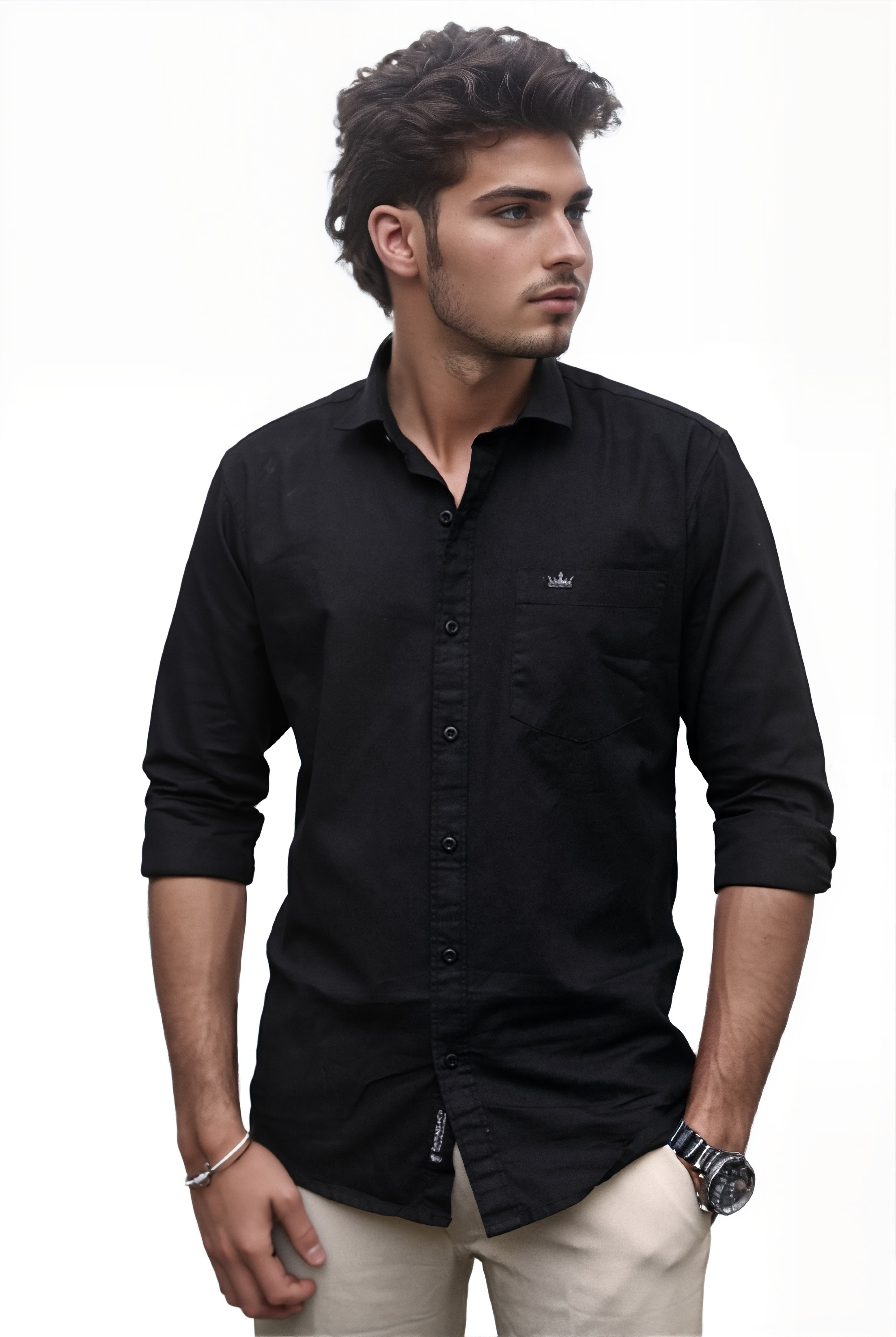 Men’s Black Colour Oxford Shirt – 100% Cotton, Slim Fit, Smart Everyday Wear
