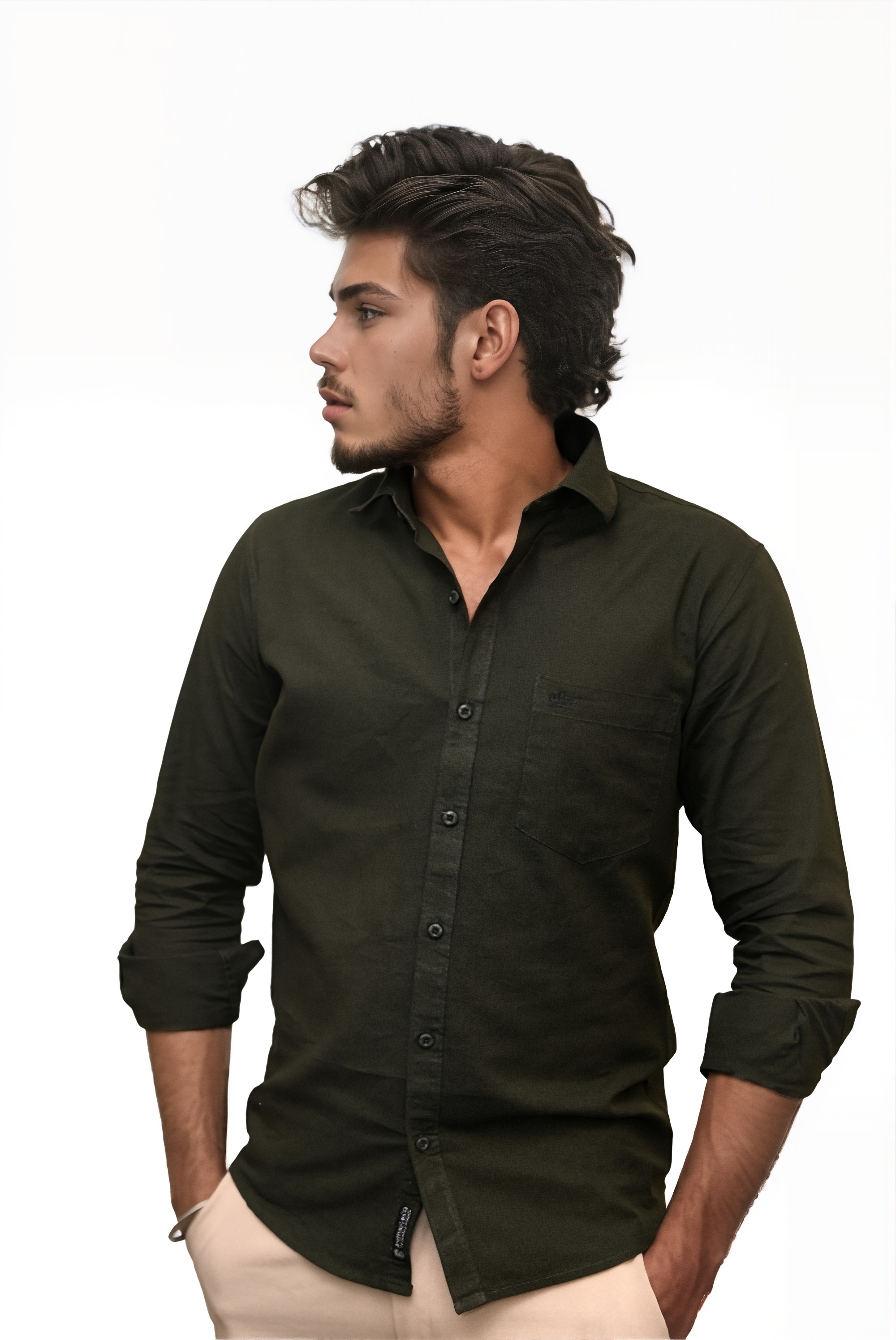 Men’s Dark Green Colour Premium Cotton Linen Shirt – Slim Fit, Smart Casual & Club Wear
