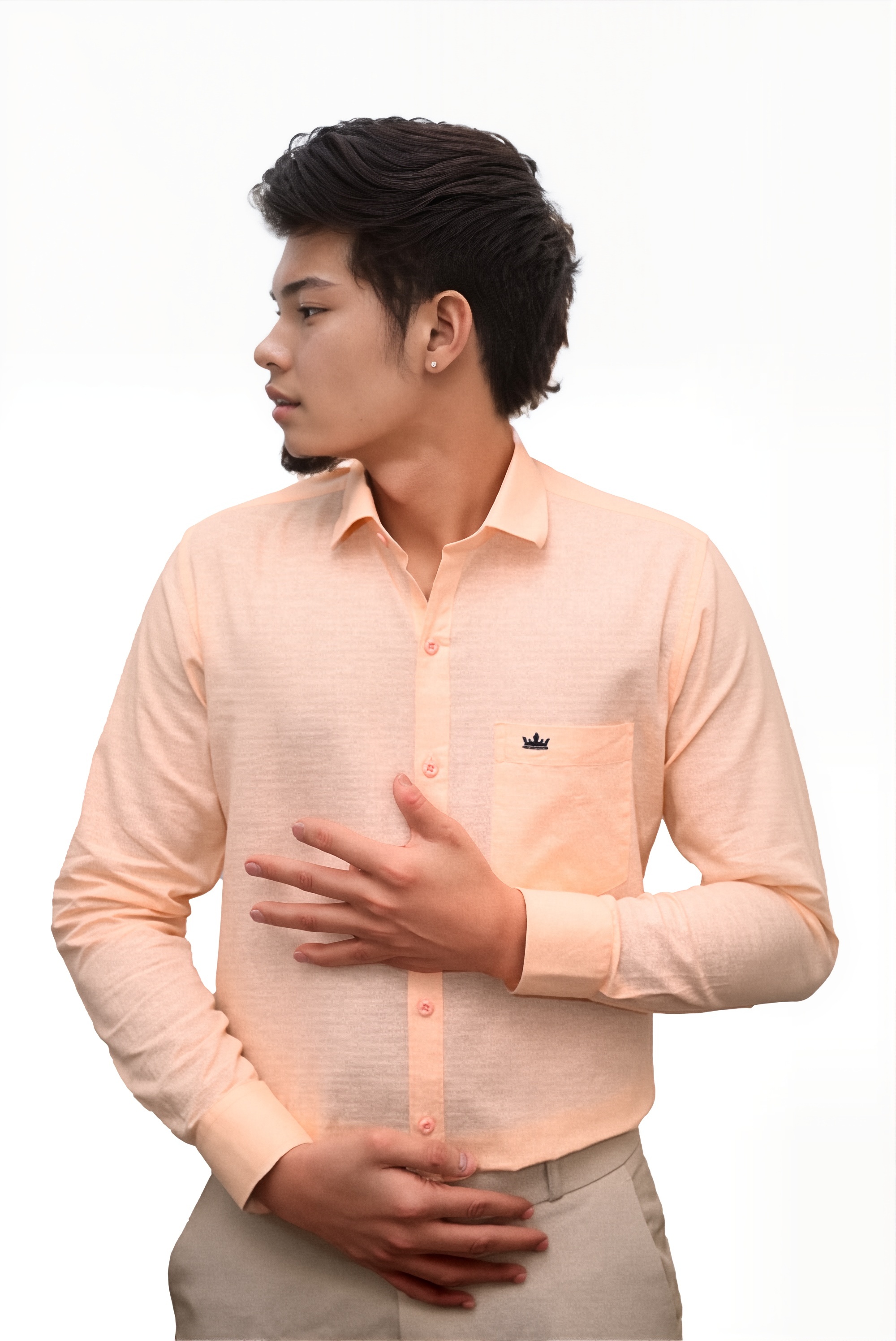 Men’s Peach Colour Premium Cotton Linen Shirt – Slim Fit, Smart Casual & Club Wear