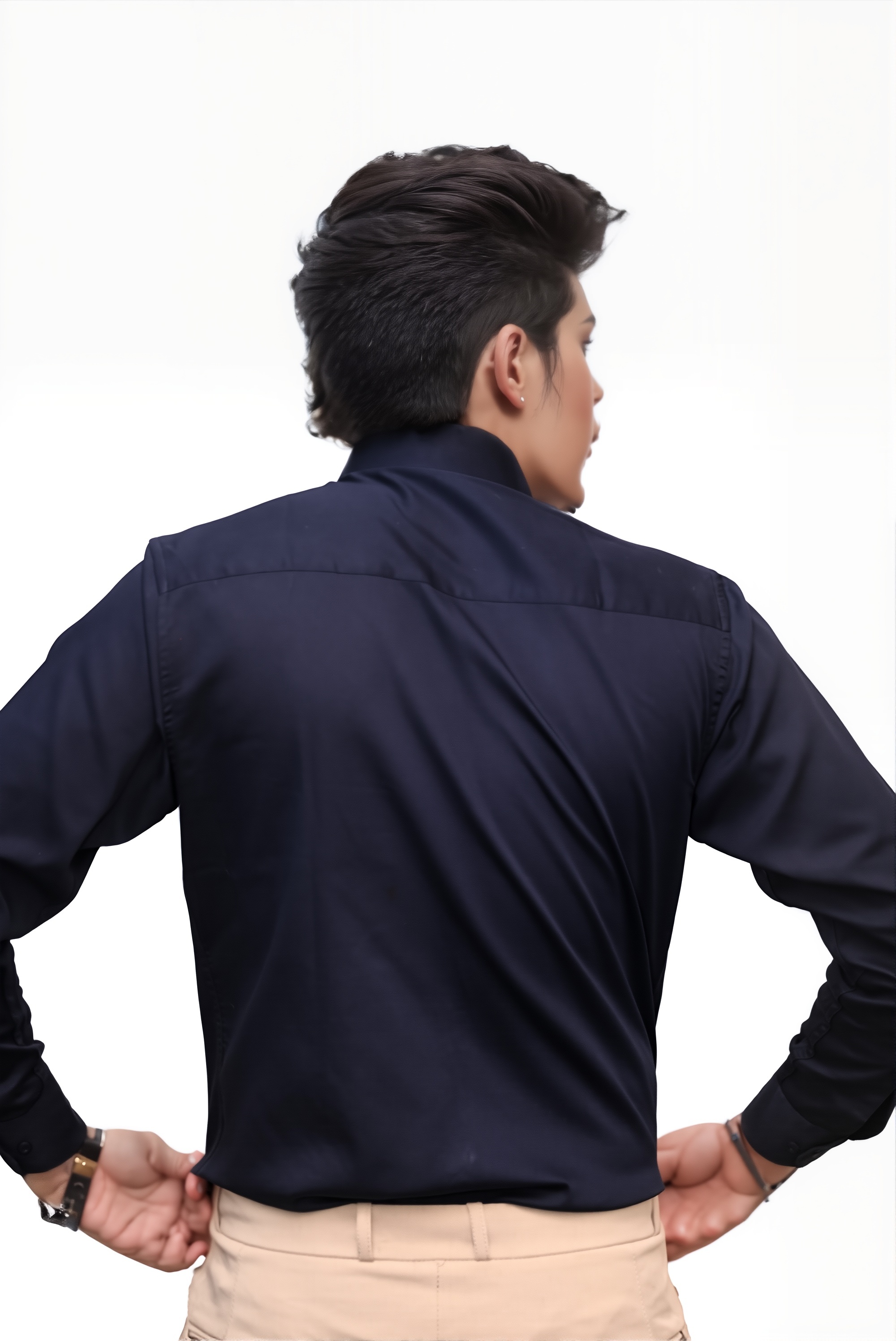 Men’s Navy Blue Colour Cotton-Satin Lycra Shirt – Slim Fit, 2-Way Stretch, Smart & Club Wear
