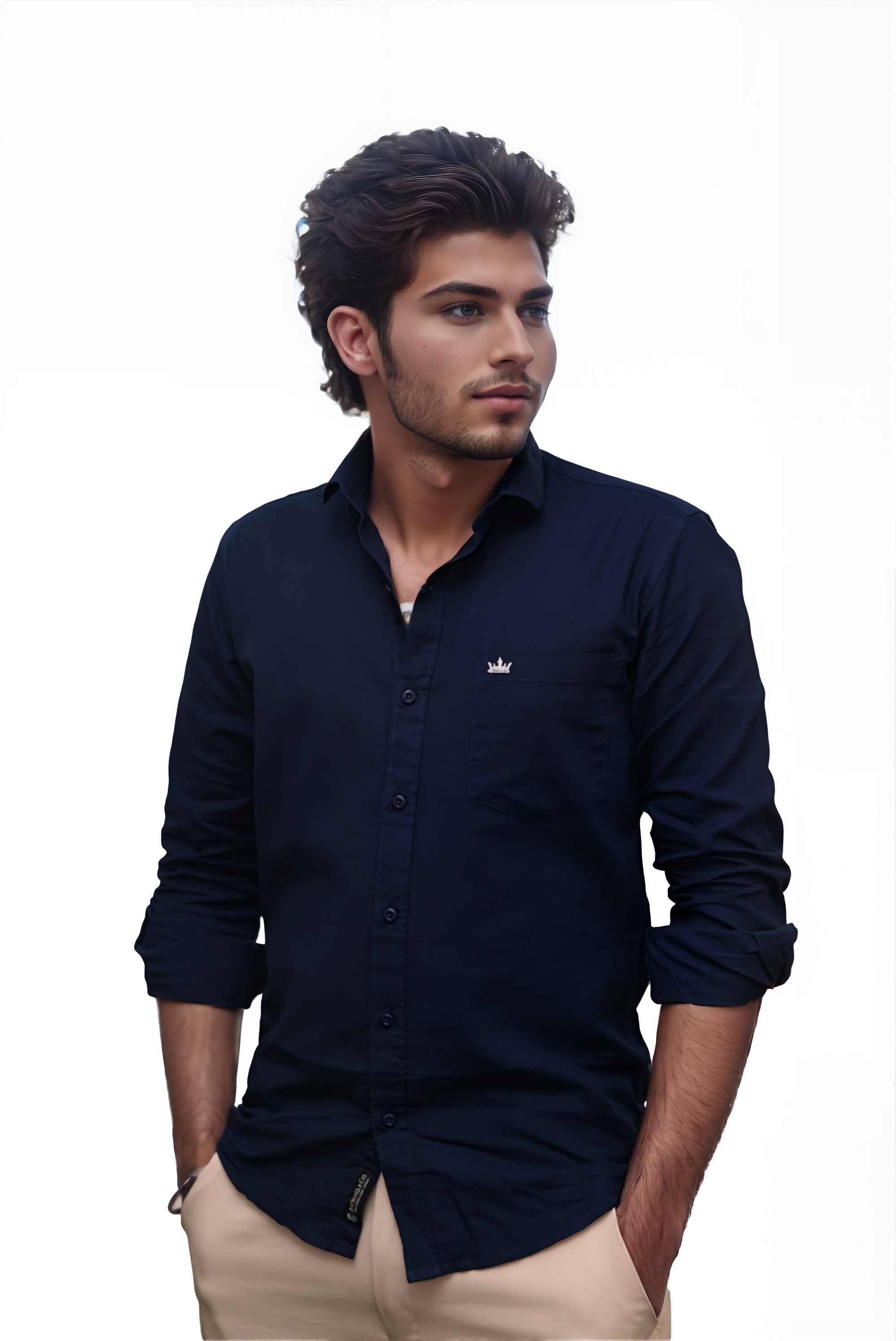 Men’s Navy Blue Colour Premium Cotton Linen Shirt – Slim Fit, Smart Casual & Club Wear