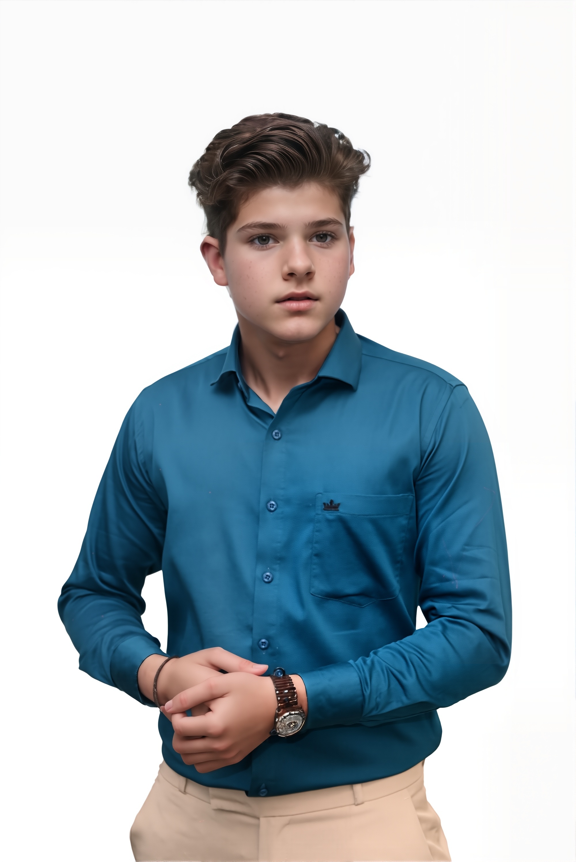 Men’s Teal Colour Cotton-Satin Lycra Shirt – Slim Fit, 2-Way Stretch, Smart & Club Wear