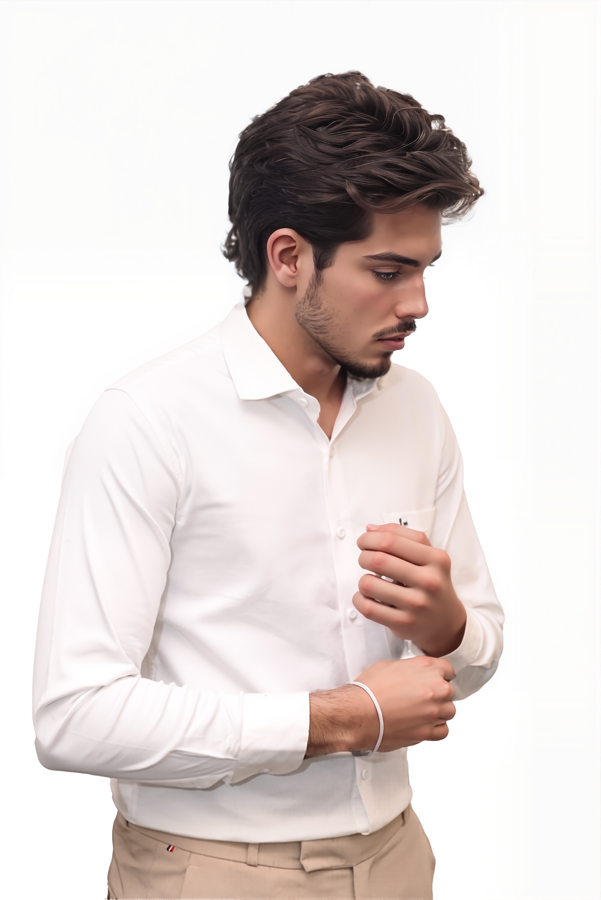 Men’s White Colour Cotton-Satin Lycra Shirt – Slim Fit, 2-Way Stretch, Smart & Club Wear