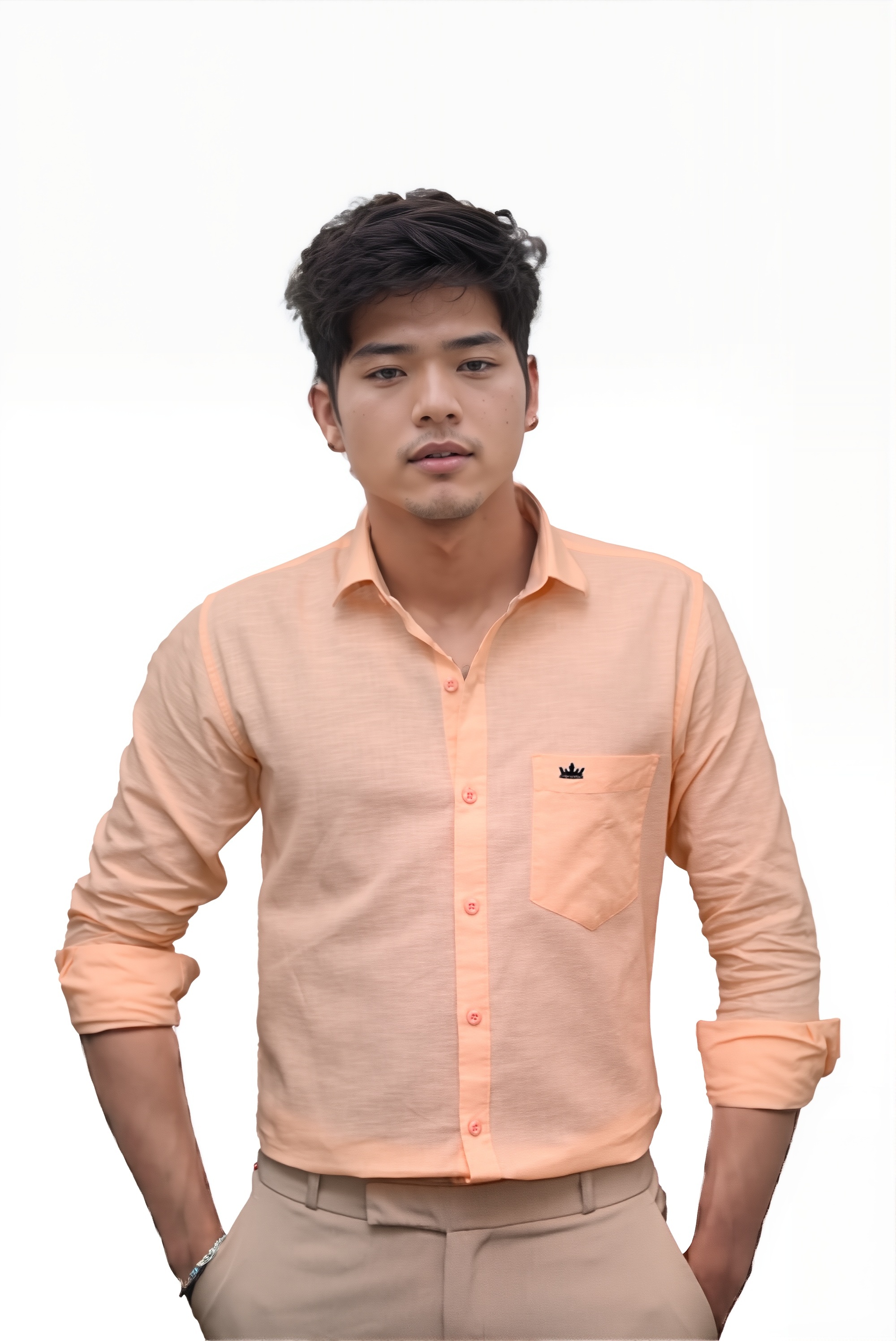 Men’s Peach Colour Premium Cotton Linen Shirt – Slim Fit, Smart Casual & Club Wear