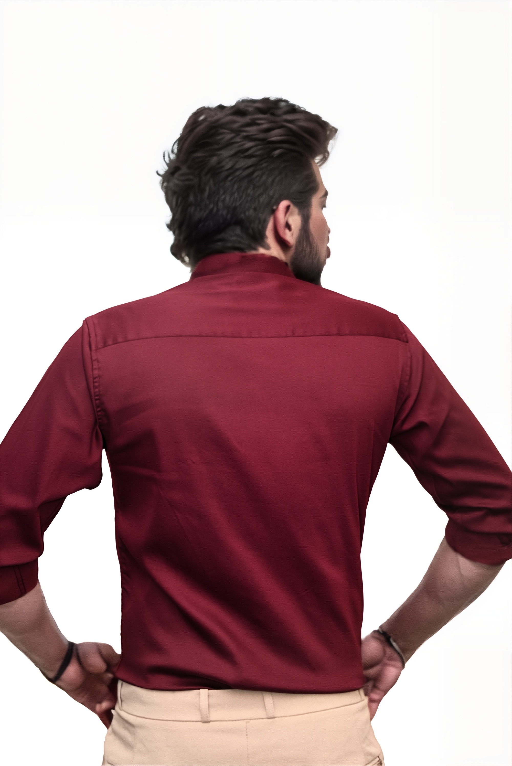 Men’s Maroon Colour Cotton-Satin Lycra Shirt – Slim Fit, 2-Way Stretch, Smart & Club Wear