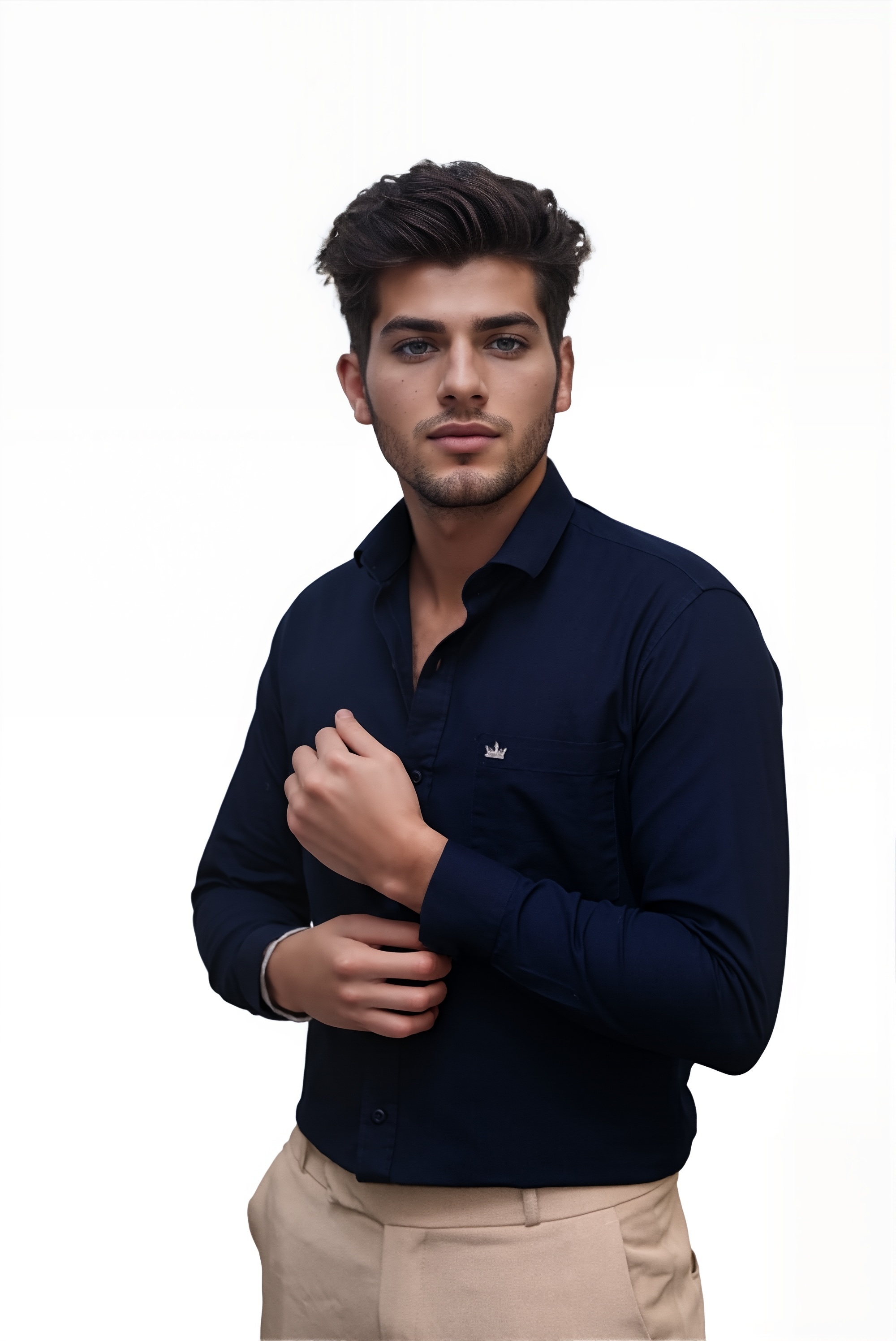 Men’s Navy Blue Colour Premium Cotton Linen Shirt – Slim Fit, Smart Casual & Club Wear