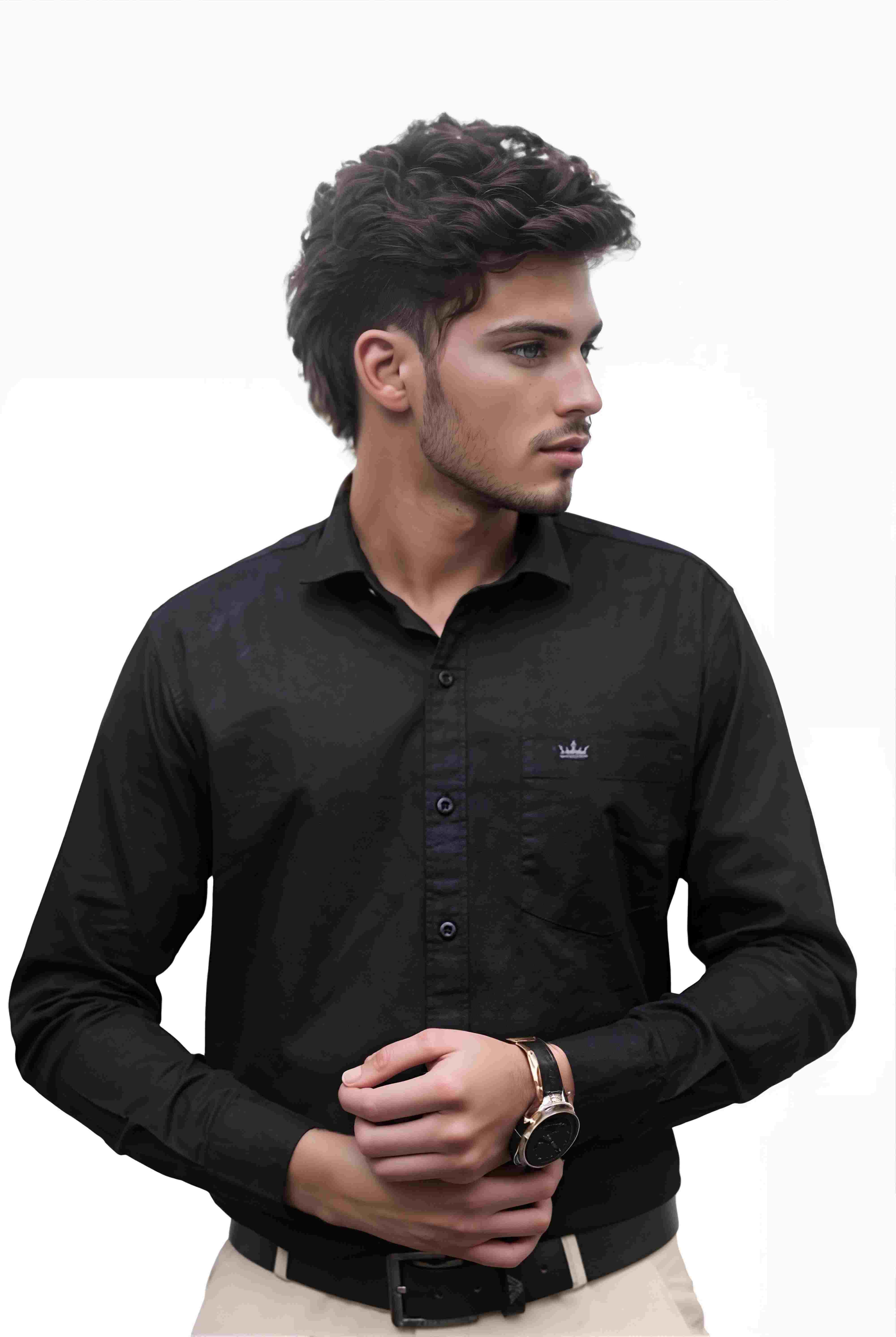 Men’s Black Colour Oxford Shirt – 100% Cotton, Slim Fit, Smart Everyday Wear