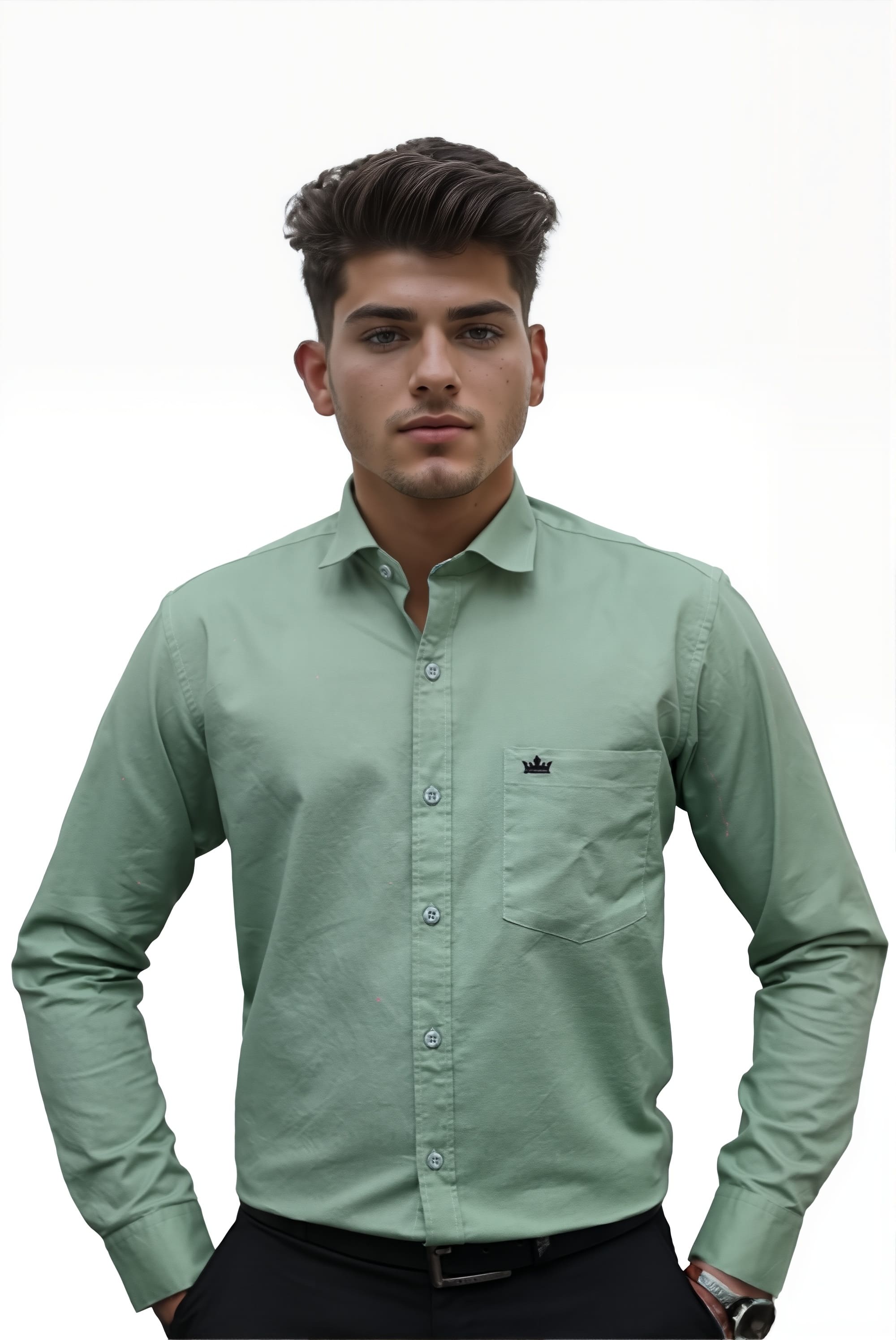 Men’s Green Colour Oxford Shirt – 100% Cotton, Slim Fit, Smart Everyday Wear