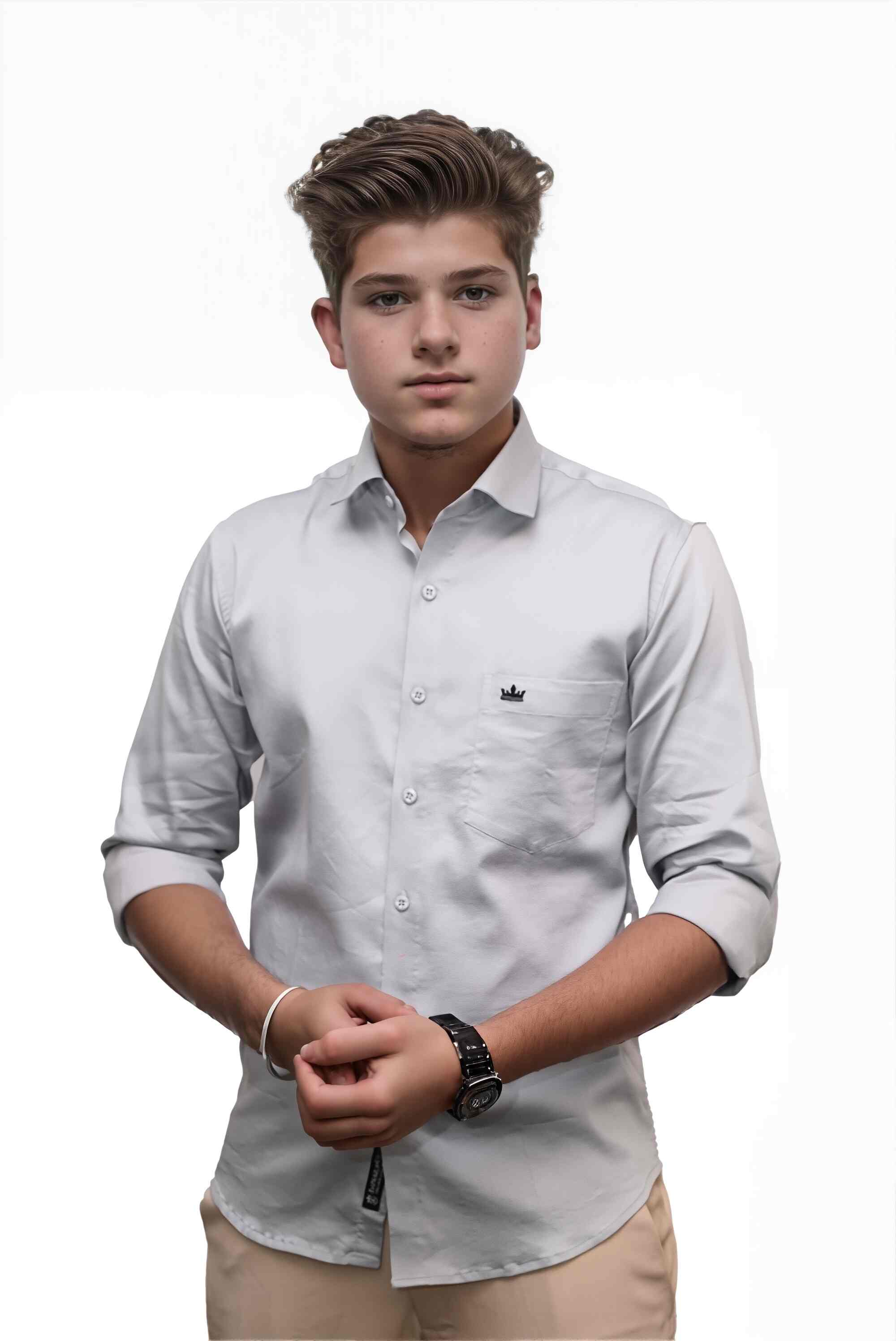 Men’s Grey Colour Cotton-Satin Lycra Shirt – Slim Fit, 2-Way Stretch, Smart & Club Wear