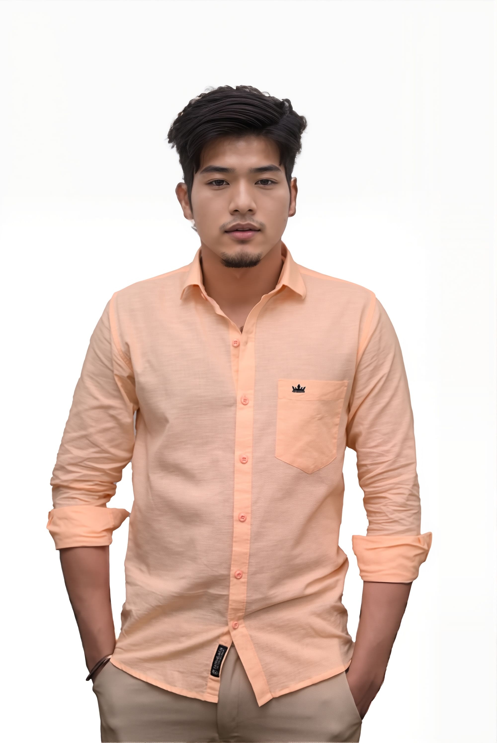 Men’s Peach Colour Premium Cotton Linen Shirt – Slim Fit, Smart Casual & Club Wear