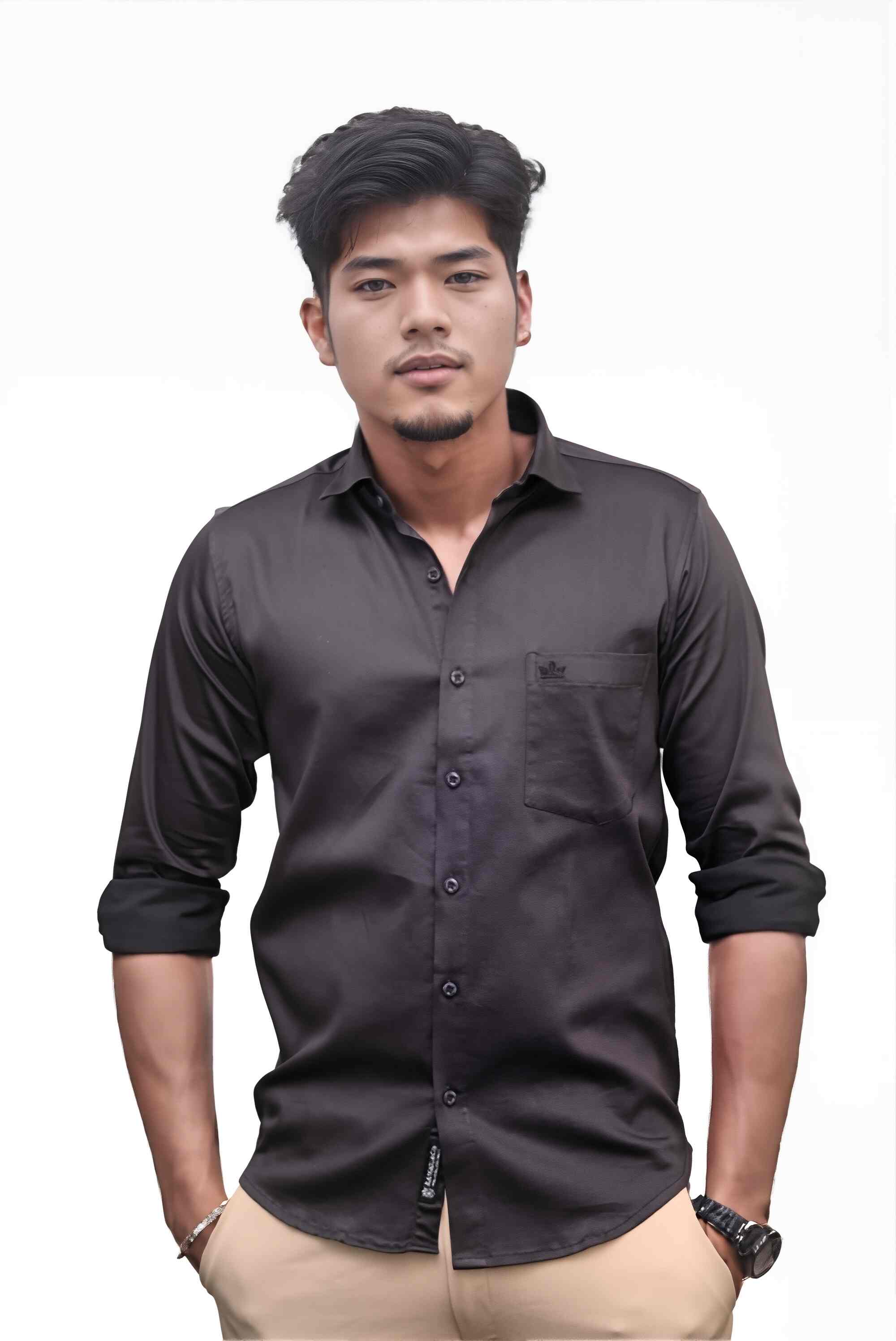 Men’s Dark Grey Colour Cotton-Satin Lycra Shirt – Slim Fit, 2-Way Stretch, Smart & Club Wear